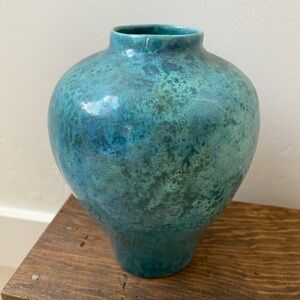 antique glazed blue vase signed and dated 1931 antique vase